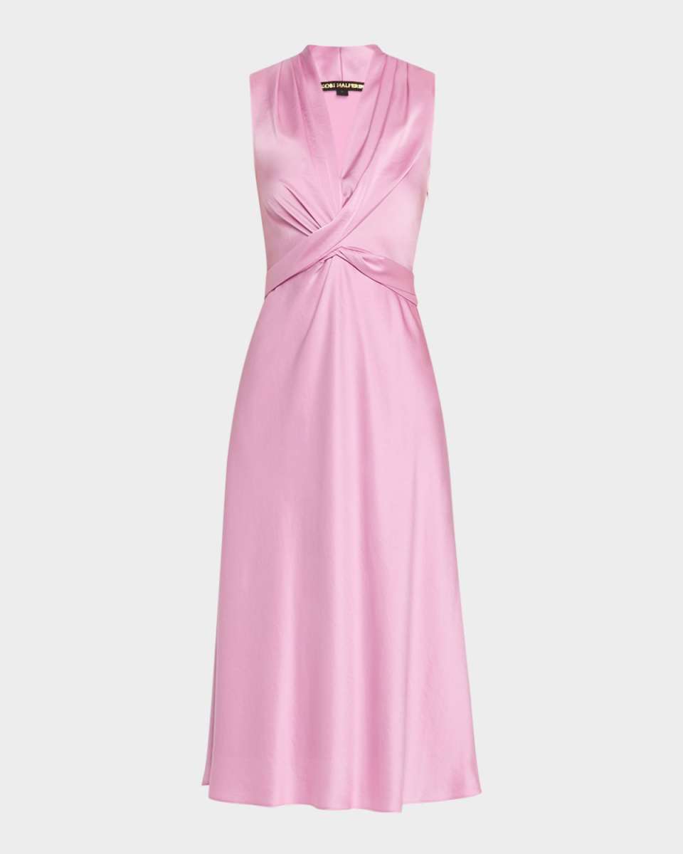 Jane Sleeveless Crossover Sateen Midi Dress